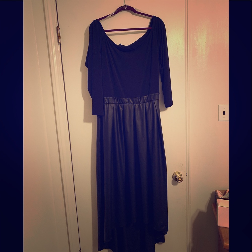 Black high low dress, leather look bottom